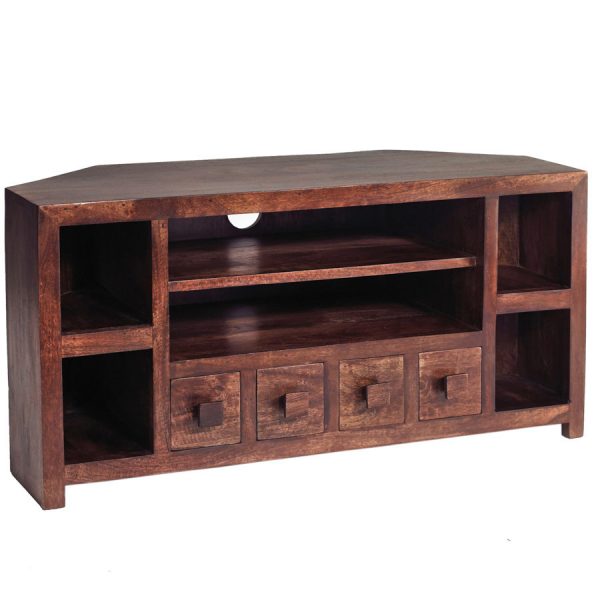 Dark Mango Corner TV Unit | Fully Assembled