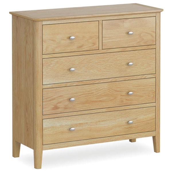 Denby Oak 2 Over 3 Chest Of Drawers | Fully Assembled