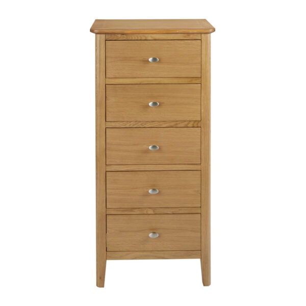 Denby Oak 5 Drawer Tallboy | Fully Assembled