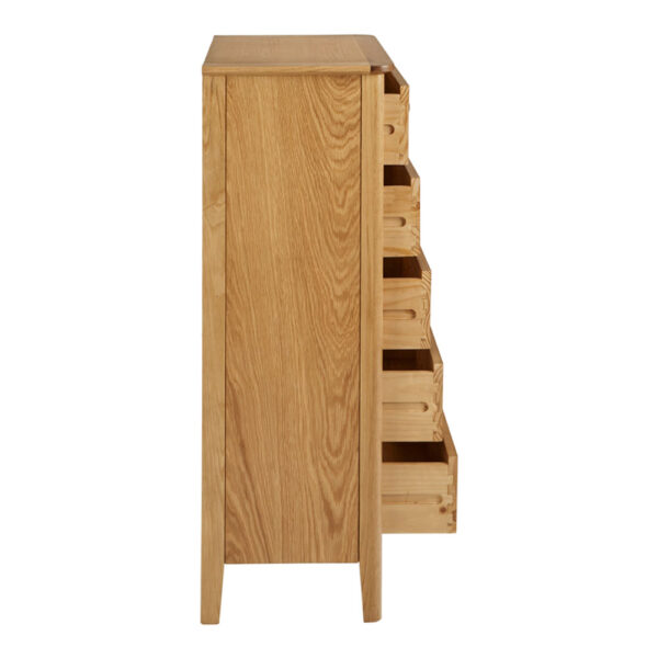 Denby Oak 5 Drawer Tallboy | Fully Assembled