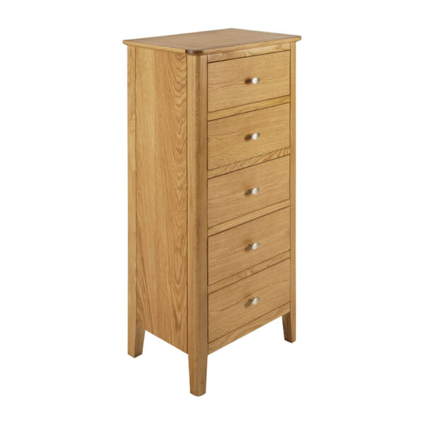 Denby Oak 5 Drawer Tallboy | Fully Assembled