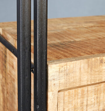 Memphis Industrial Style Slim Open Bookcase | Black Steel & Mango