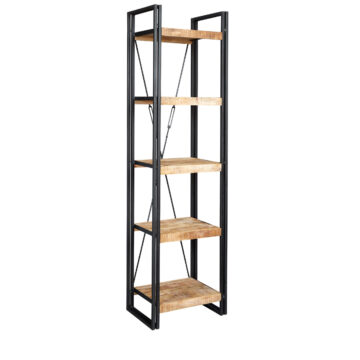 Memphis Industrial Style Slim Open Bookcase | Black Steel & Mango