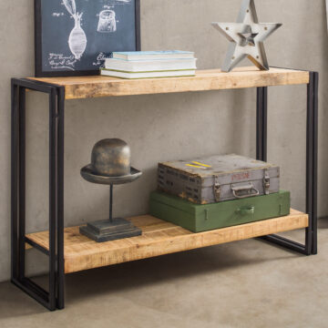 Memphis Industrial Console Table | Black Steel & Mango