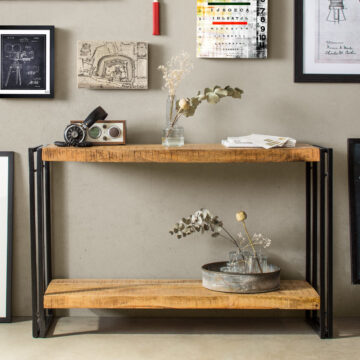 Memphis Industrial Console Table | Black Steel & Mango