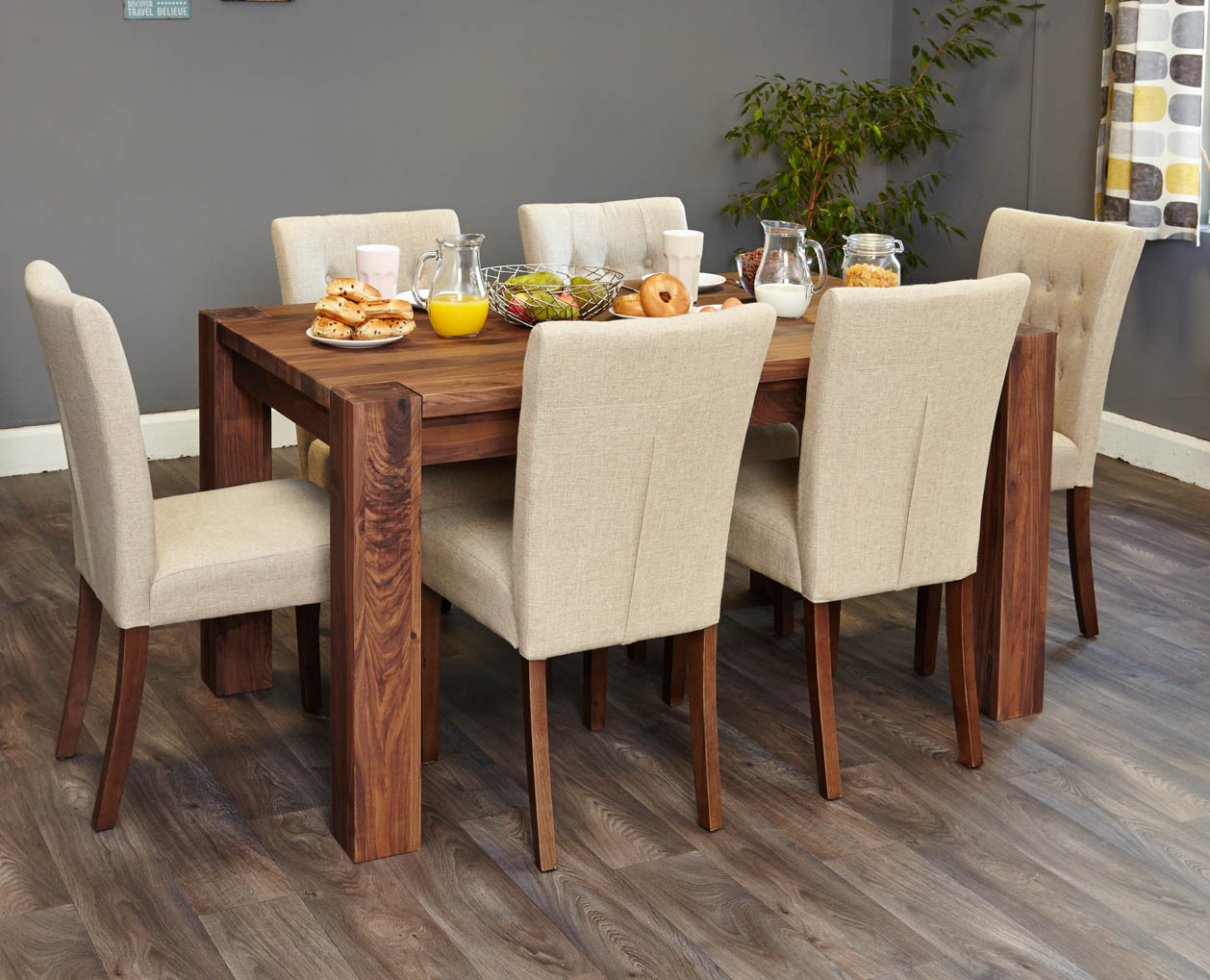 Shiro Walnut 5ft Dining Table Set Oak World