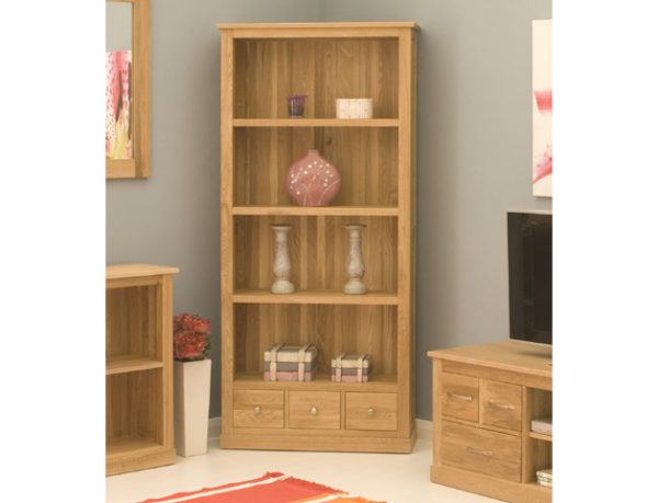North Bay Oak Large 3 Drawer Bookcase 5ft 9 | Fully Assembled