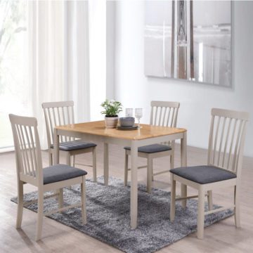 Alston Painted Grey 3ft 7 Dining Table Set & 4 Chairs With Oak Top