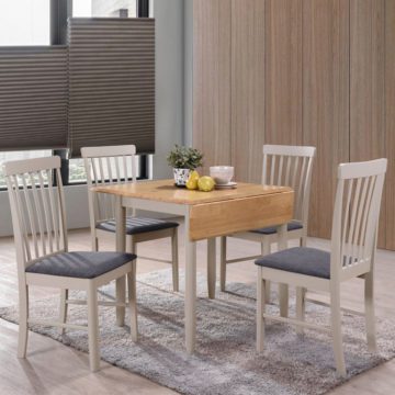 Alston Painted Grey Drop Leaf Dining Table Set & 4 Chairs With Oak Top