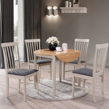 Alston Painted Grey Round Dining Table Set & 4 Chairs With Oak Top