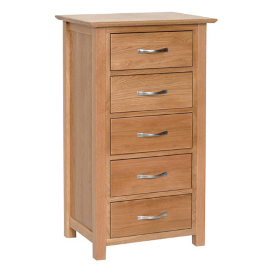 Devon Oak 5 Drawer Wellington Chest Fully Assembled Oak World