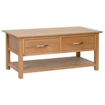 Devon Oak Coffee Table With Drawers & Shelf | Clearance
