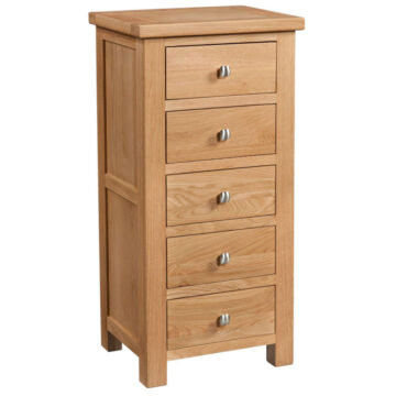 Wynyard Oak 5 Drawer Tall Chest | Assembled