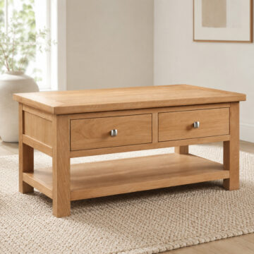 Wynyard Oak Coffee Table With Drawers | Assembled