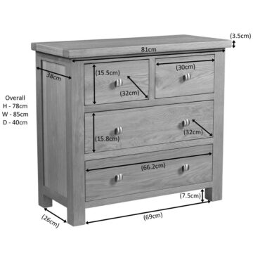 Wynyard Oak 2 Over 2 Chest of Drawers | Assembled