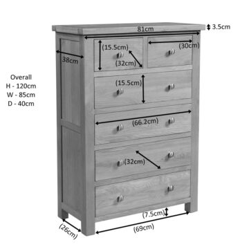 Wynyard Oak 2 Over 4 Chest of Drawers | Assembled
