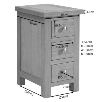 Wynyard Rustic Compact 3 Drawer Bedside