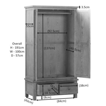 Wynyard Rustic Gents Wardrobe With 2 Drawers