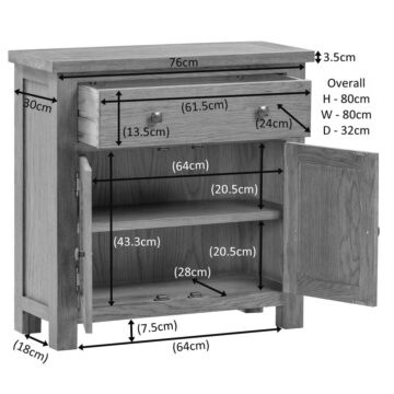 Wynyard Oak 2 Door 1 Drawer Small Sideboard | Assembled