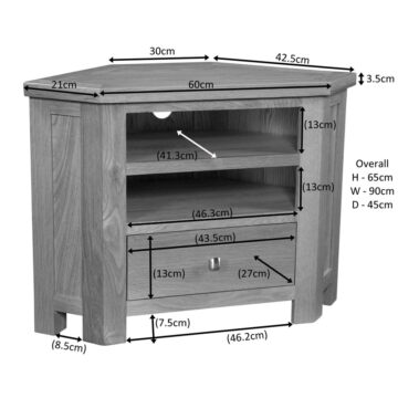 Wynyard Oak 1 Drawer Corner TV Unit 90cm | Assembled