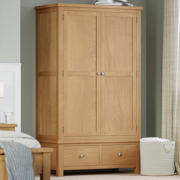 Wynyard Oak Double Wardrobe With 2 Drawers