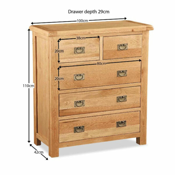 Salisbury Rustic Oak 2 Over 3 Chest of Drawers | Wax Finish | Fully Assembled