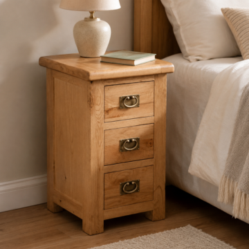 Salisbury Rustic Oak 3 Drawer Tall Bedside Cabinet | Wax Finish | Assembled