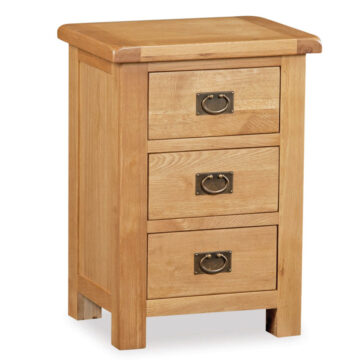 Salisbury Rustic Oak 3 Drawer Wide Bedside Cabinet | Wax Finish | Assembled