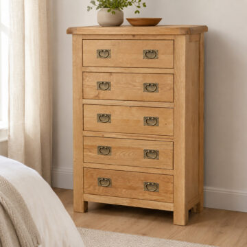Salisbury Rustic Oak Chest of 5 Drawers | Wax Finish | Assembled