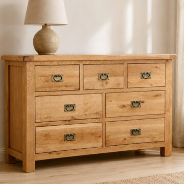 Salisbury Rustic Oak 3 Over 4 Chest of Drawers | Wax Finish | Assembled