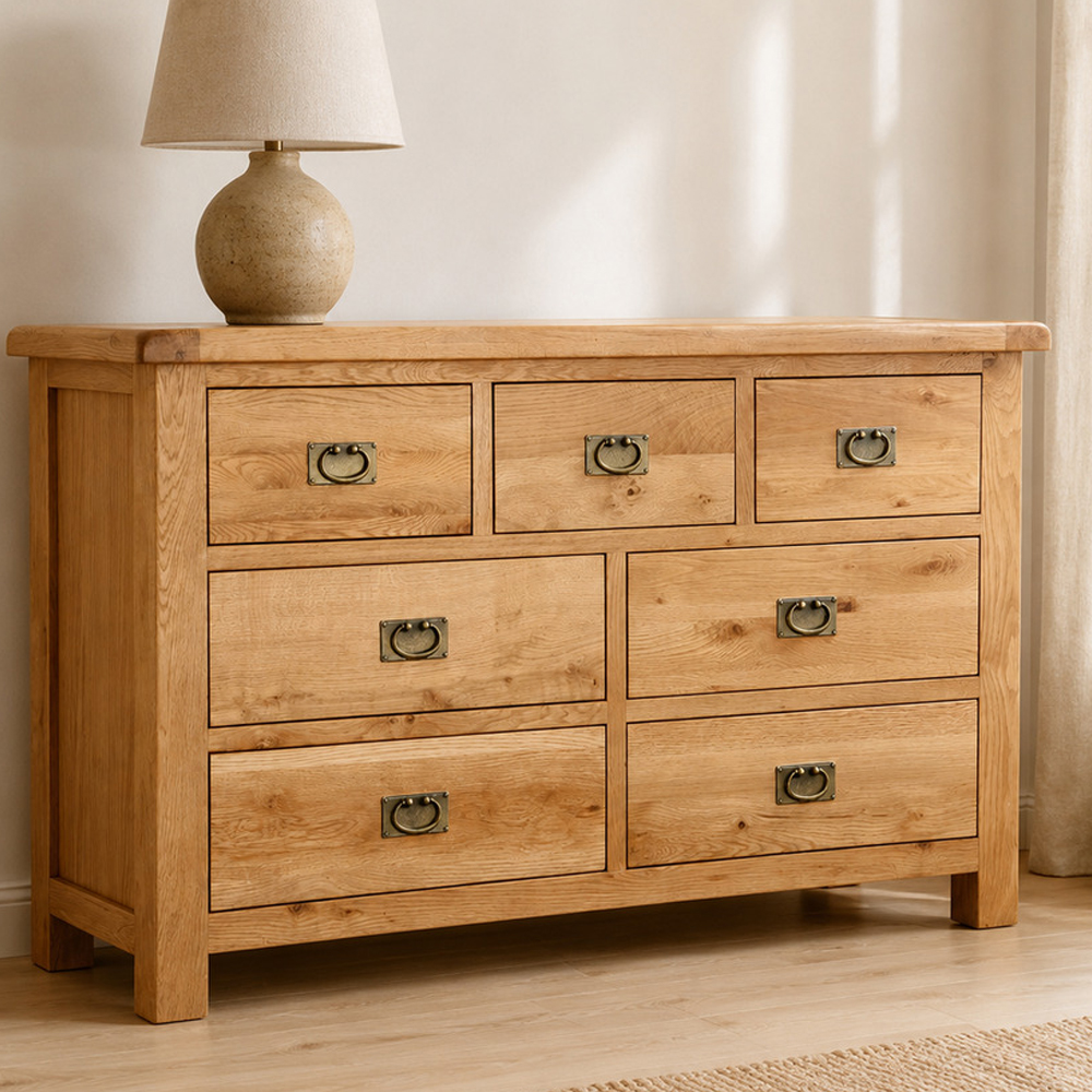 Salisbury Rustic Oak 3 Over 4 Chest of Drawers | Wax Finish | Assembled