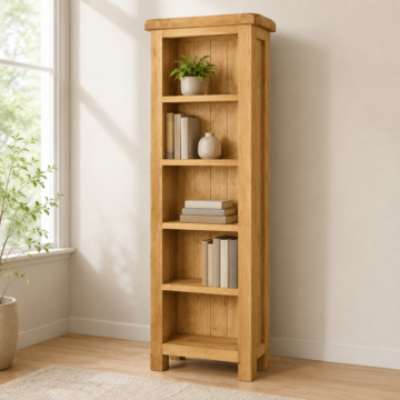 Salisbury Rustic Oak Narrow Bookcase | Wax Finish
