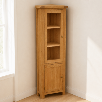 Salisbury Rustic Oak 2 Door Corner Display Cabinet | Wax Finish