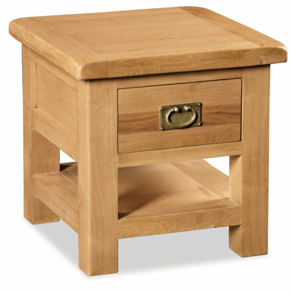 Salisbury Rustic Oak Lamp Table With Drawer | Bedside Table | Wax Finish