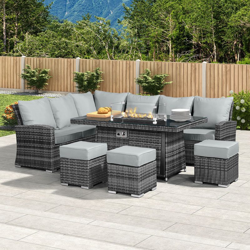 Nova Rattan Cambridge Left Hand Corner Dining Set Grey Flat Weave