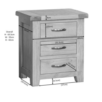 Summer Waxed Oak 3 Drawer Bedside Table | Assembled