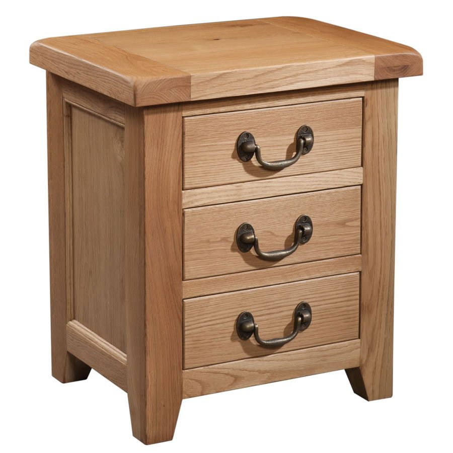 Somerset Waxed Oak 3 Drawer Bedside Table No Assembly Required