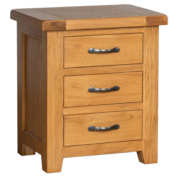 Summer Waxed Oak 3 Drawer Bedside Table | Fully Assembled