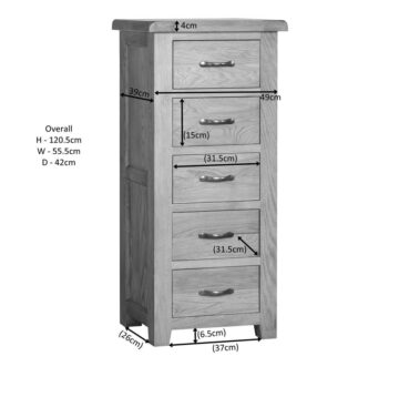 Summer Waxed Oak 5 Drawer Wellington | Assembled