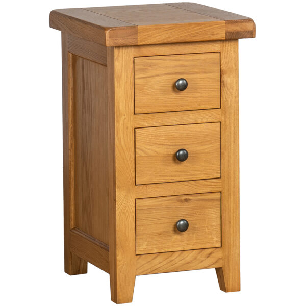 Summer Waxed Oak Narrow 3 Drawer Bedside | Fully Assembled