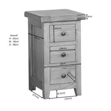 Summer Waxed Oak 3 Drawer Narrow Bedside | Assembled