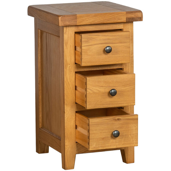 Summer Waxed Oak Narrow 3 Drawer Bedside | Fully Assembled