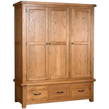 Summer Waxed Oak Triple Wardrobe with Drawers