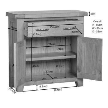 Summer Waxed Oak 2 Door 1 Drawer Small Sideboard | Assembled