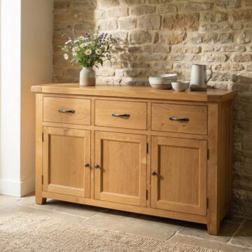 Summer Waxed Oak 3 Door 3 Drawer Sideboard | Assembled