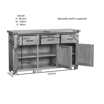 Summer Waxed Oak 3 Door 3 Drawer Sideboard | Assembled
