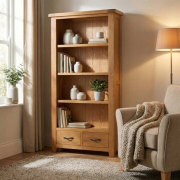 Summer Waxed Oak Tall Wide Bookcase | Assembled