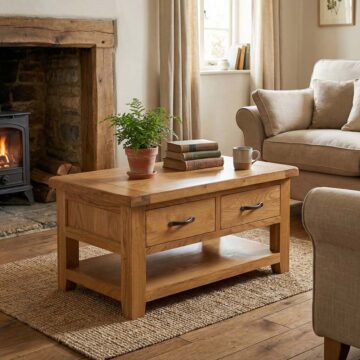 Summer Waxed Oak Coffee Table With 2 Drawers | Assembled