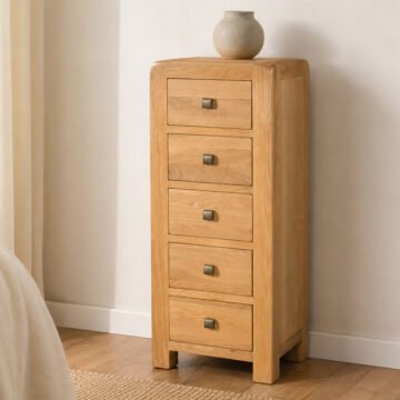 Haven Waxed Oak 5 Drawer Tall Chest | Assembled