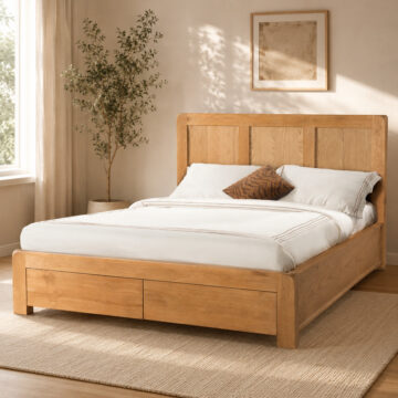 Haven Waxed Oak 4'6 Double Bed With 2 Storage Drawers
